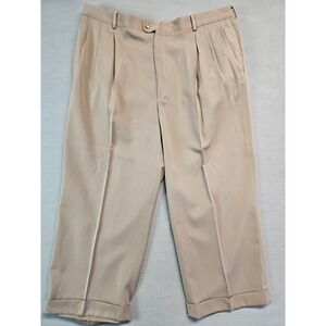 Bernard Zins Paris Mens Tan Khaki Double Pleated Cuffed Dress Pants France
